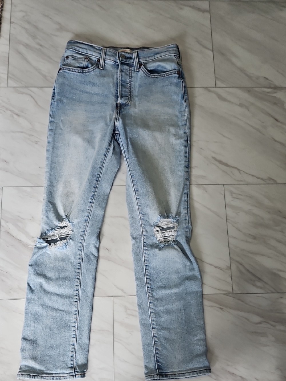 Signature by Levi Strauss Light Blue Ripped Straight-Leg Jeans